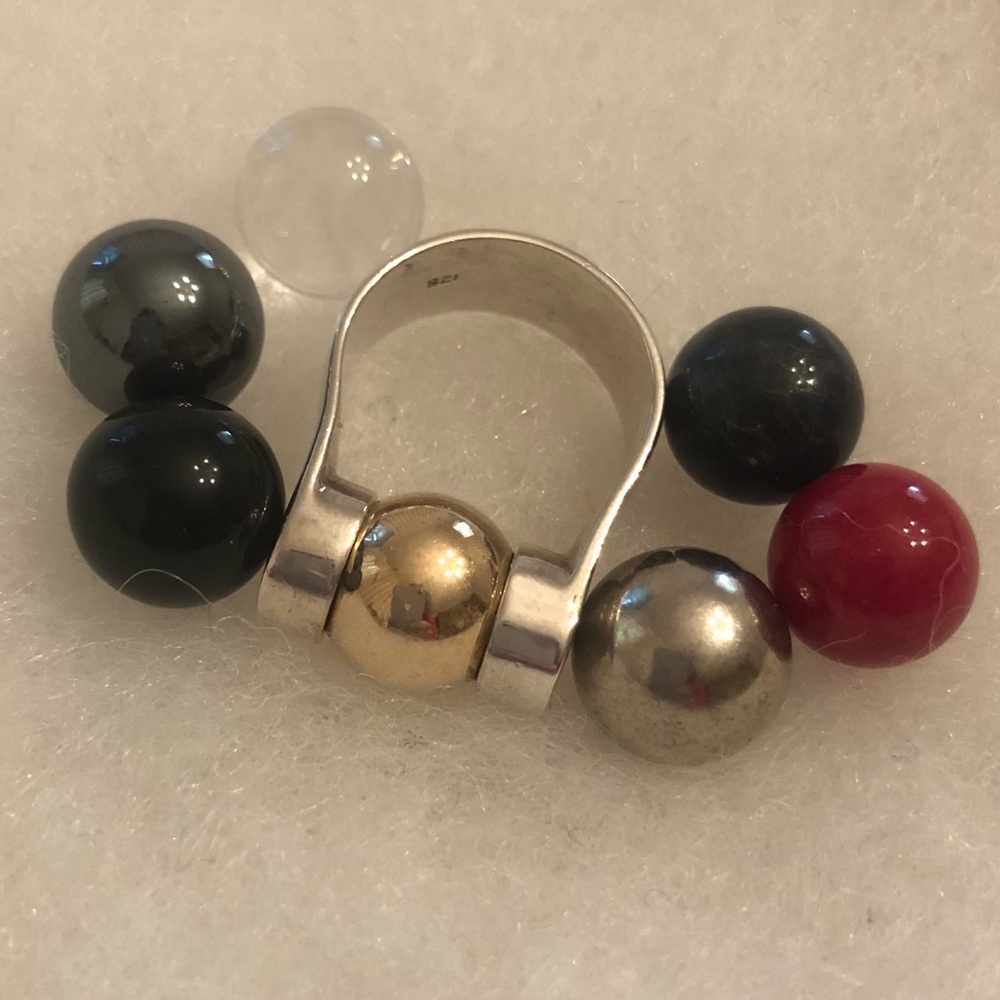 Vintage Silpada Sterling Silver and Natural Stone Interchangable Ball Ring Sz 8